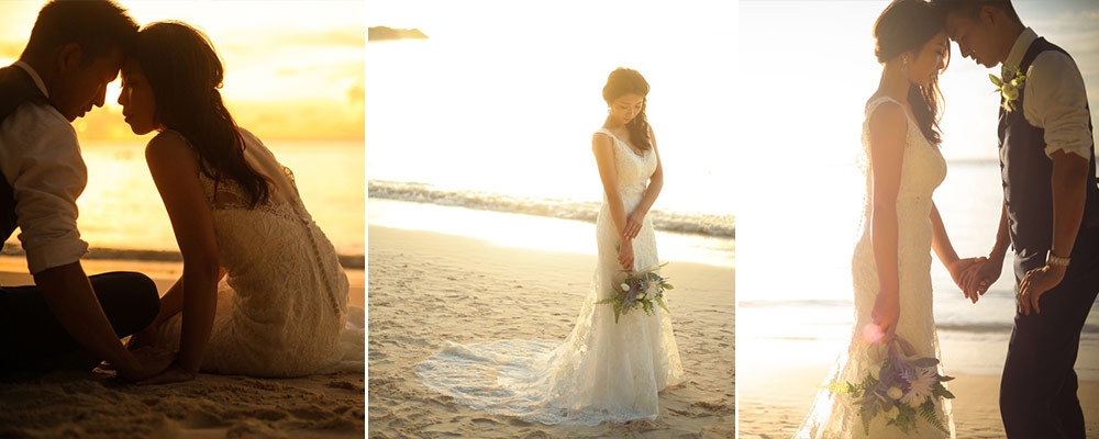 グアム挙式　ビーチ撮影　バックレスドレス　