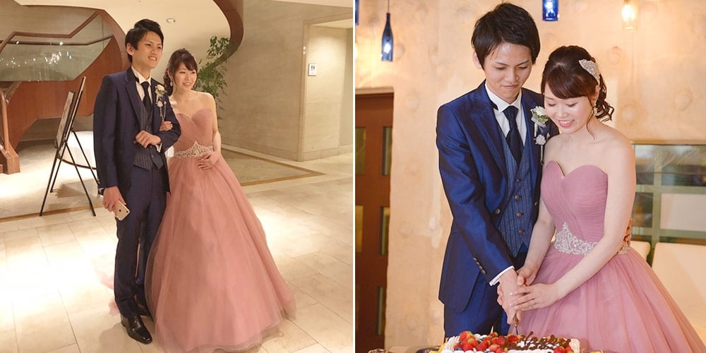 ベルクラシック神戸で結婚式　くすみピンクドレス
