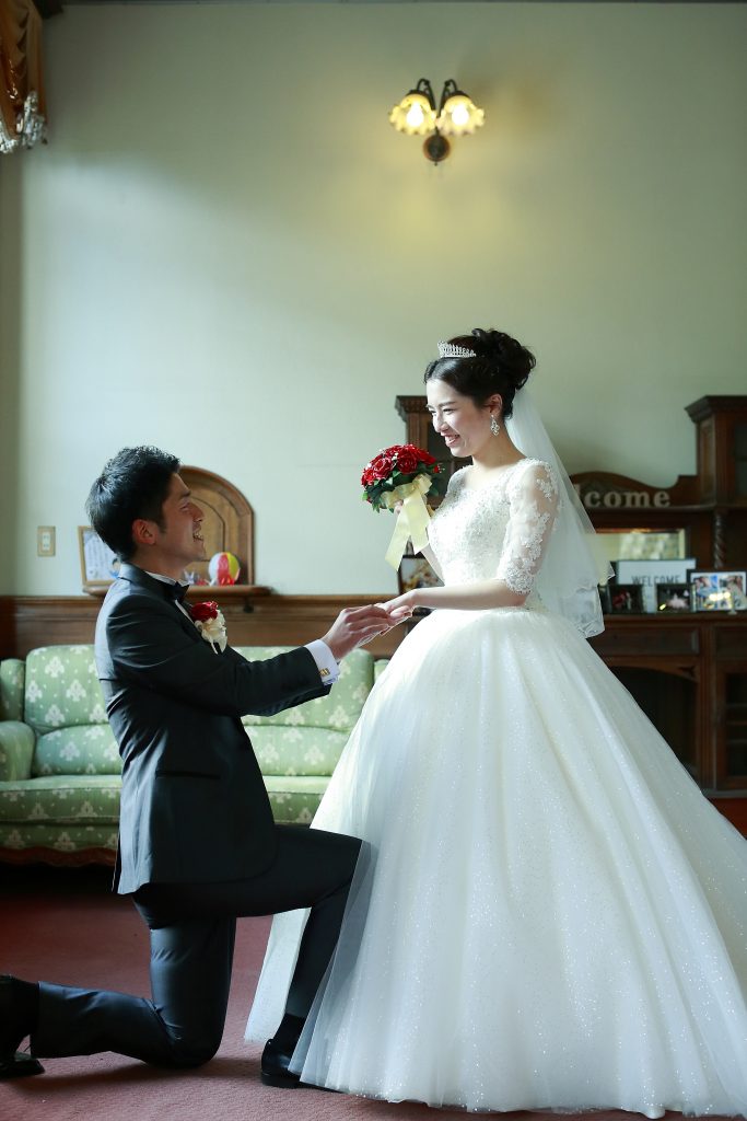柳川藩立花邸御花結婚式　袖付きウェディングドレス　クラシカル