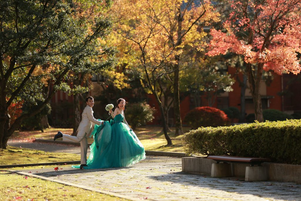石川四高記念館　前撮り　カラードレス　グリーン