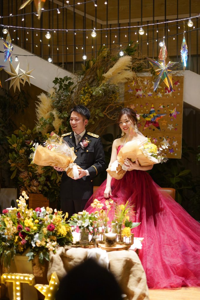 インスタイルウエディング京都　結婚式　お色直し　カラードレス　赤